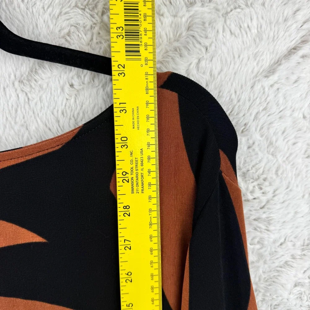 Chico's Travelers Top Womens 20/22 Rust Black Abstract Zipper Cuff Blouse